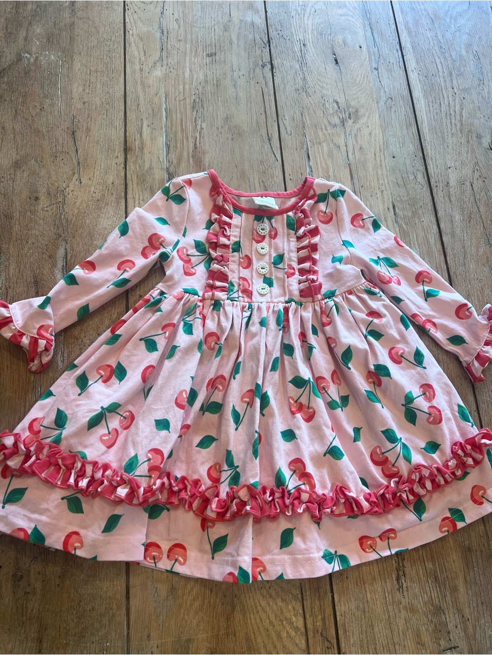 Wild Flowers Girls 18M Pink Cherry Dress Ruffle Long Sleeve W/Pockets